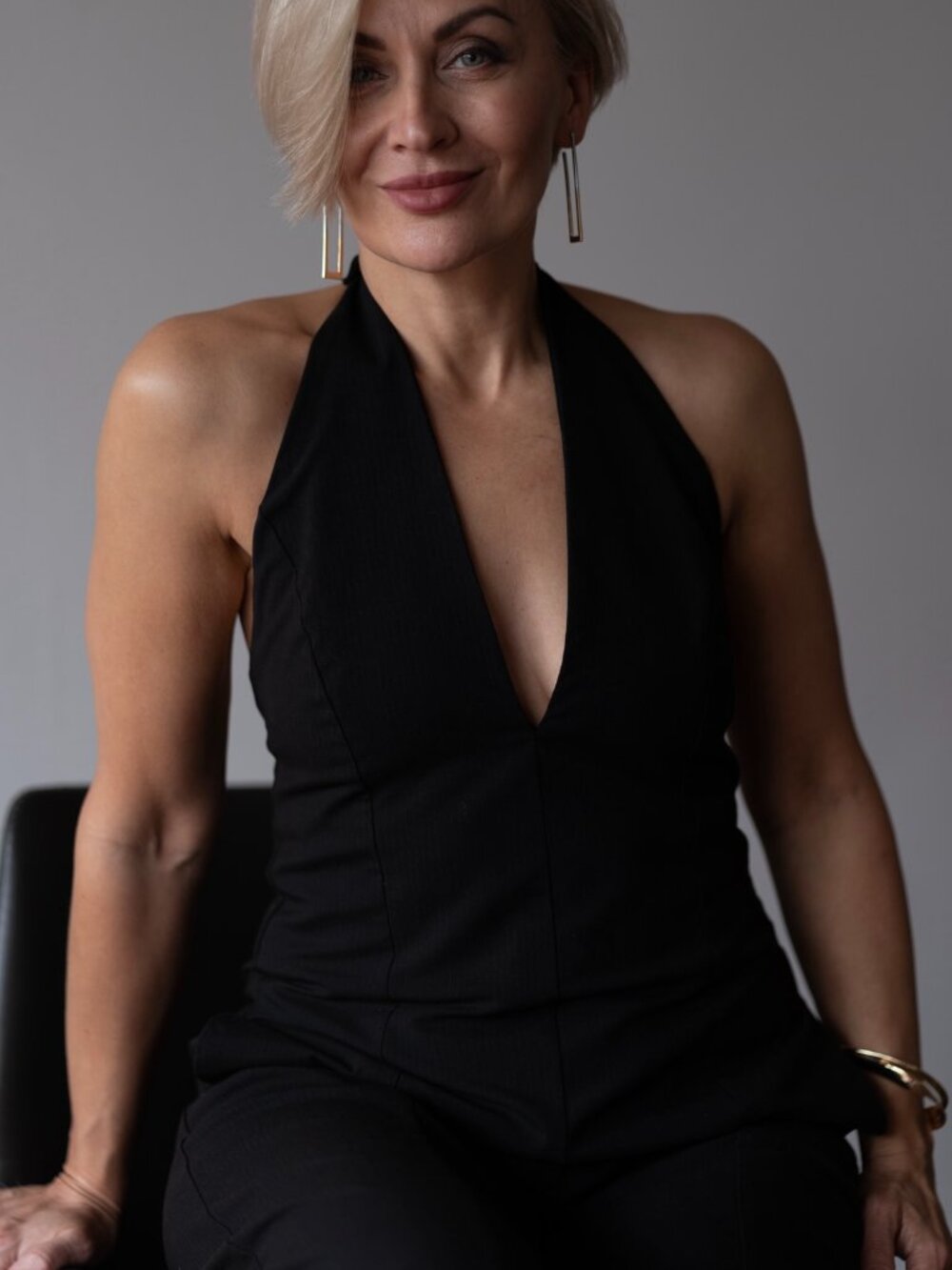 Zara Black Halter Neck Wide Leg Jumpsuit Deep V Tailored Size S Fits S-M